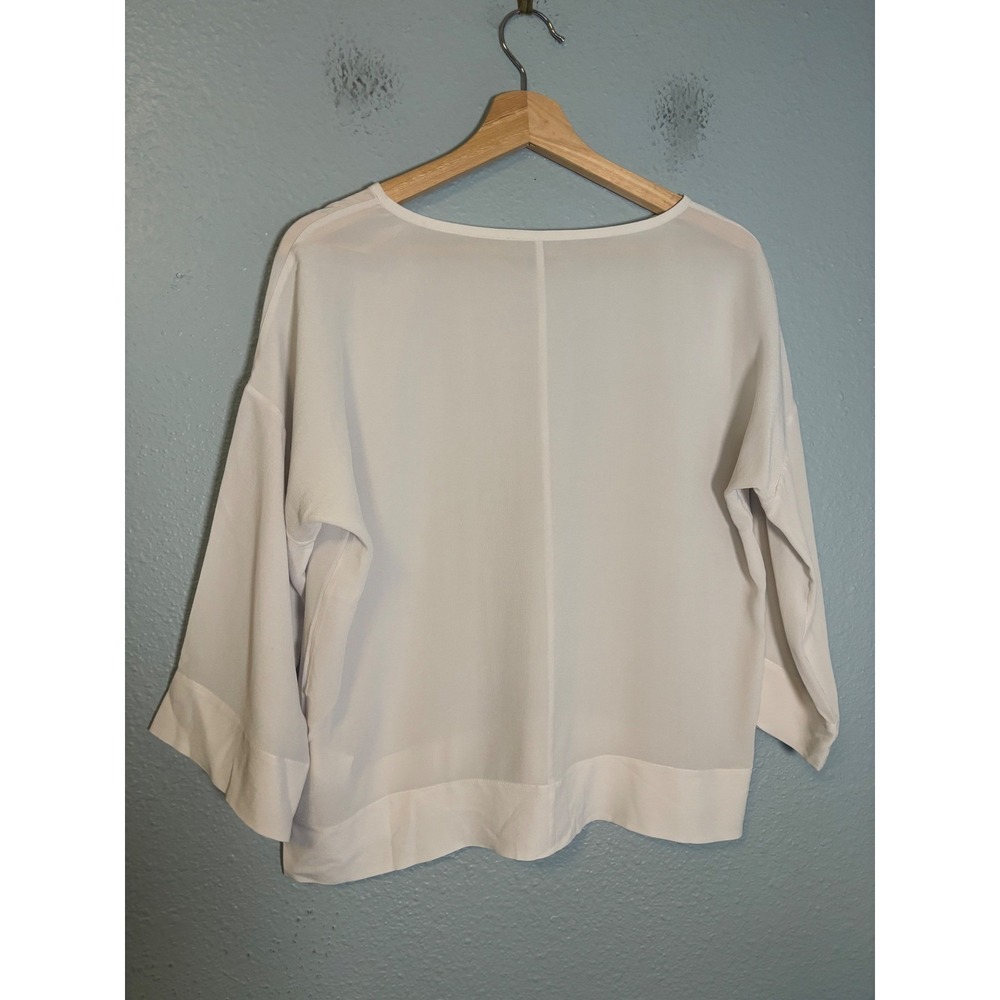 Everlane 100% Silk V-Neck Boxy Blouse Off White Size 0 Kimono Sleeve - Picture 6 of 7